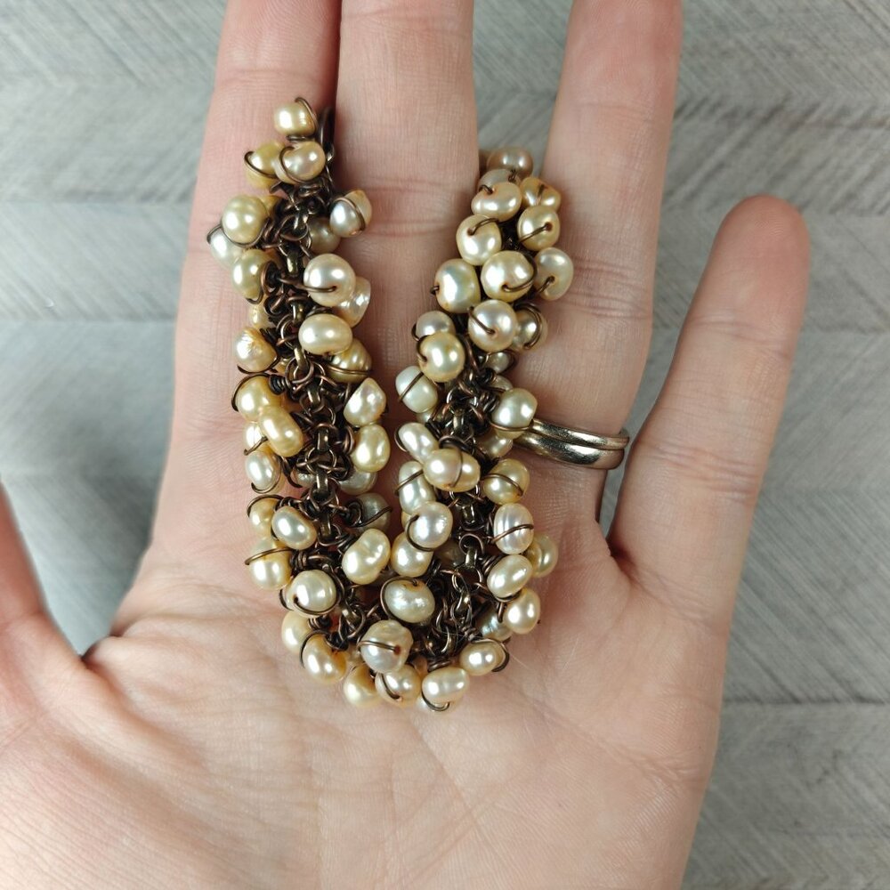 Vintage Genuine Freshwater Pearl Chain Bracelet Handmade Boho Jewelry Hook Clasp - Picture 2 of 5